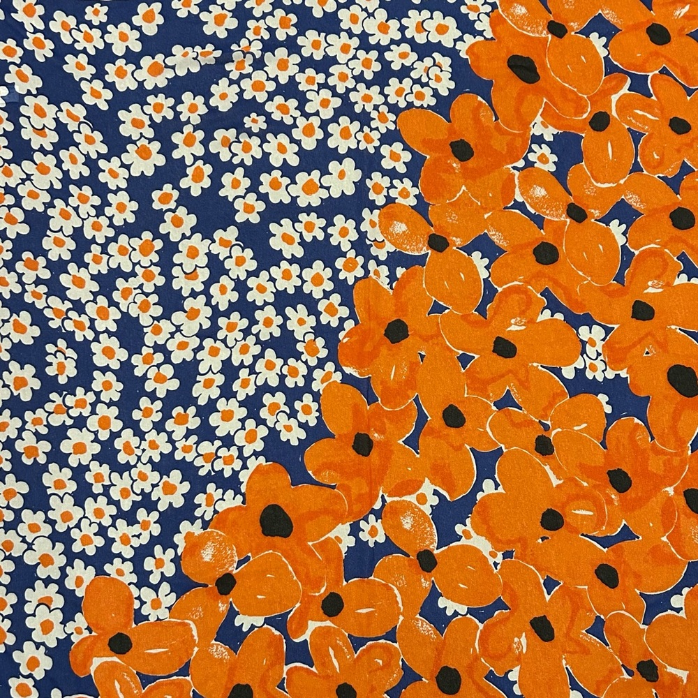 Vera Floral Patterned large scarf in Orange and Blue. Large 43x43”